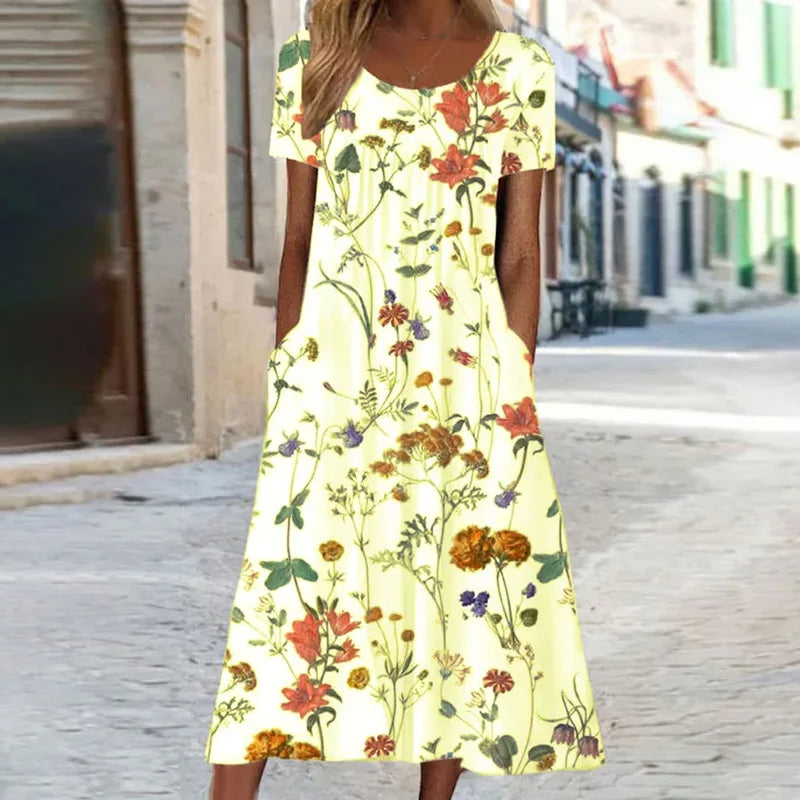 Floréal – Vestido de verano con manga corta y estampado floral para mujer