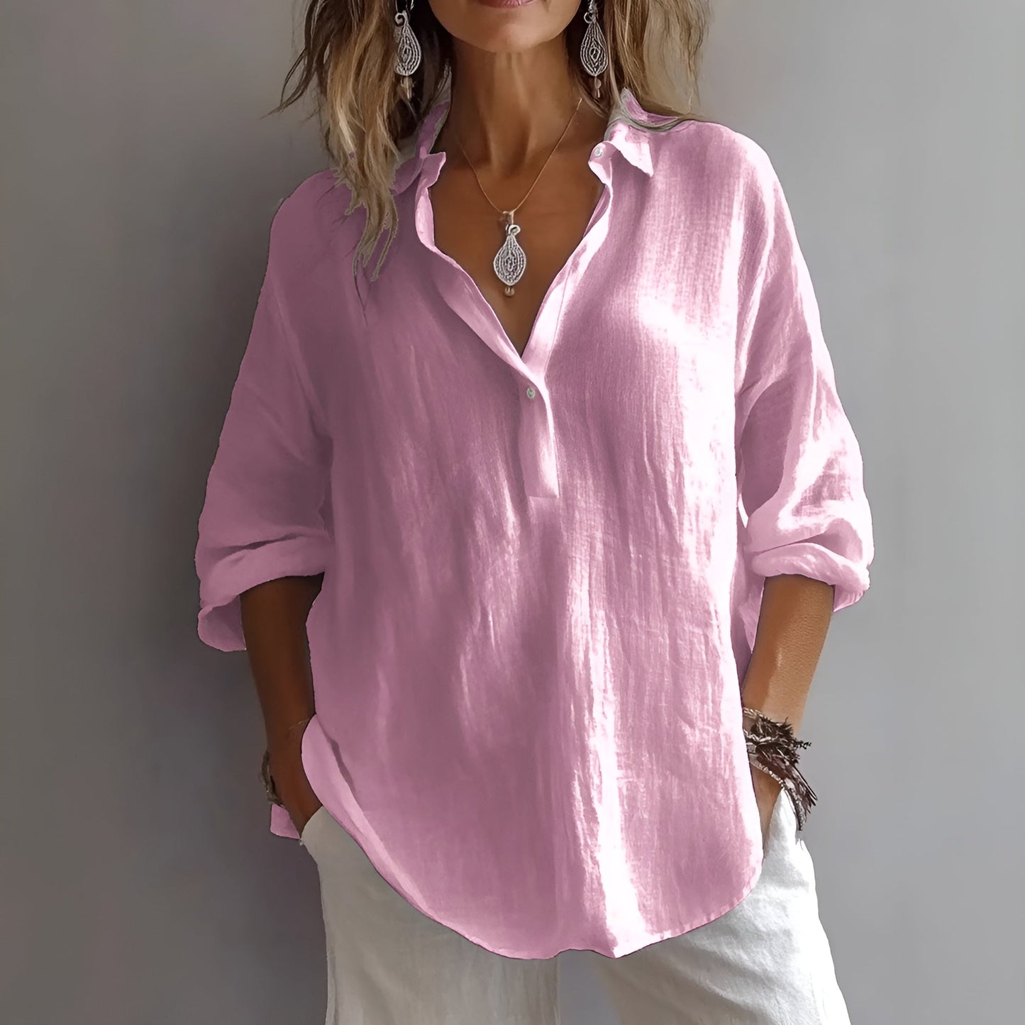 Cielo – Blusa fluida con cuello para mujer